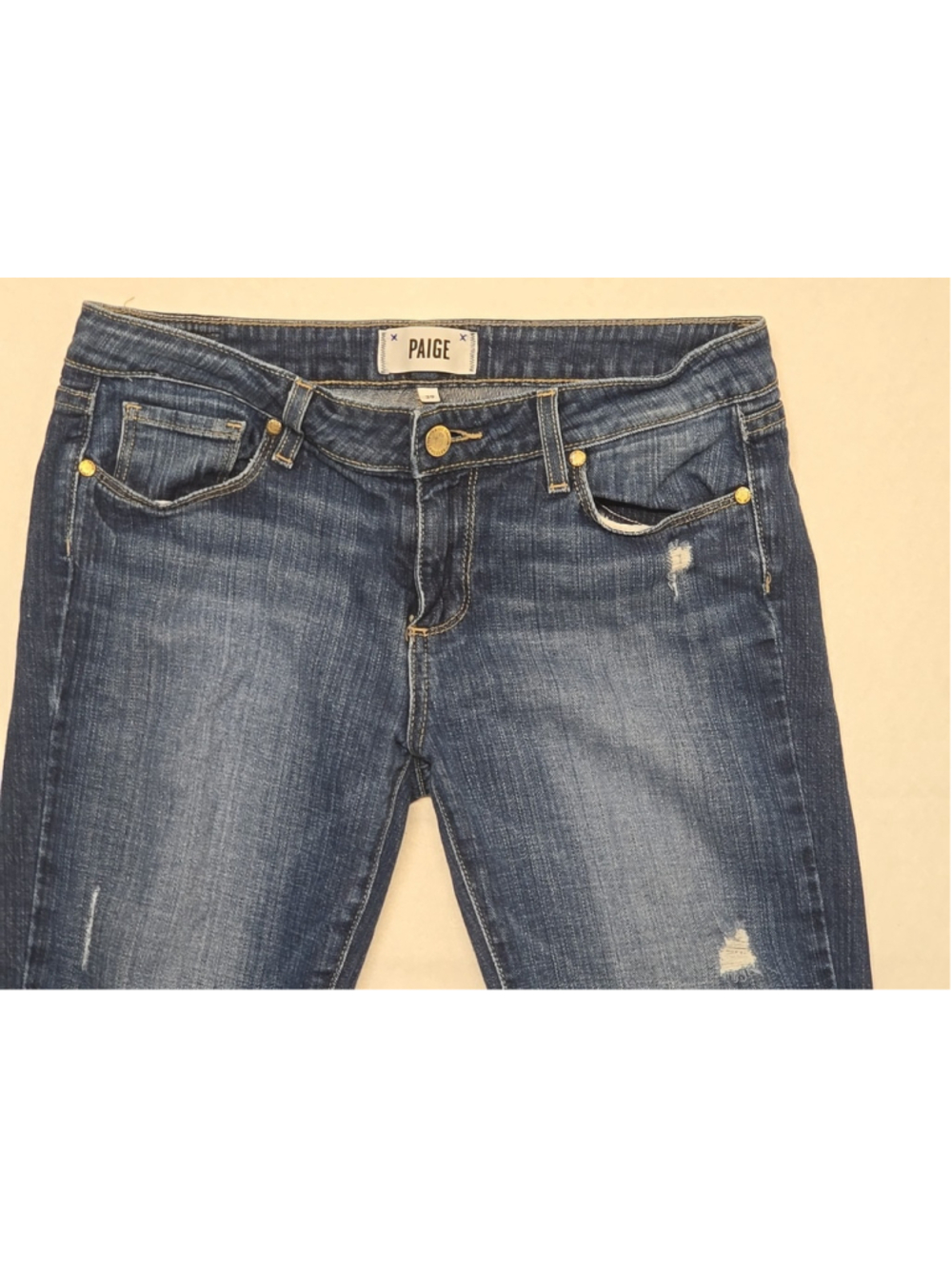 Paige Verdugo Ultra Skinny 29 Medium Wash Distressed Knee Rip Low Rise Jean - Picture 6 of 12